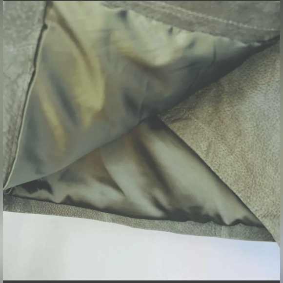 PRICE FIRM 100% Leather Olive Green Suede Asymmetrical Wrap Mini Skirt Sz30 - Picture 4 of 9